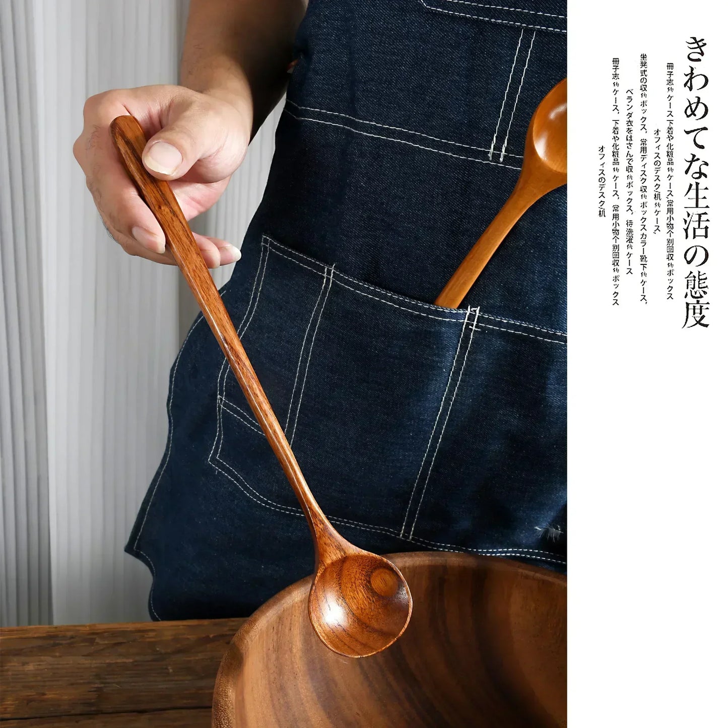 Cuchara larga de madera estilo coreano