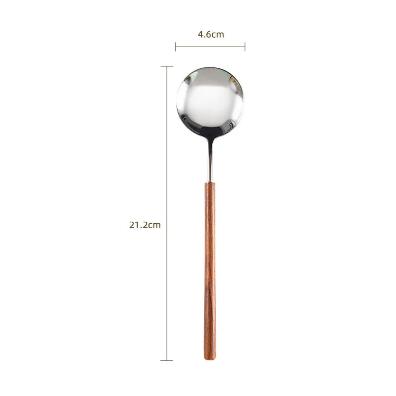 Cuchillo para Bistec, Tenedor y Cuchara de Acero Inoxidable 304 con Mango de Madera de Rosa