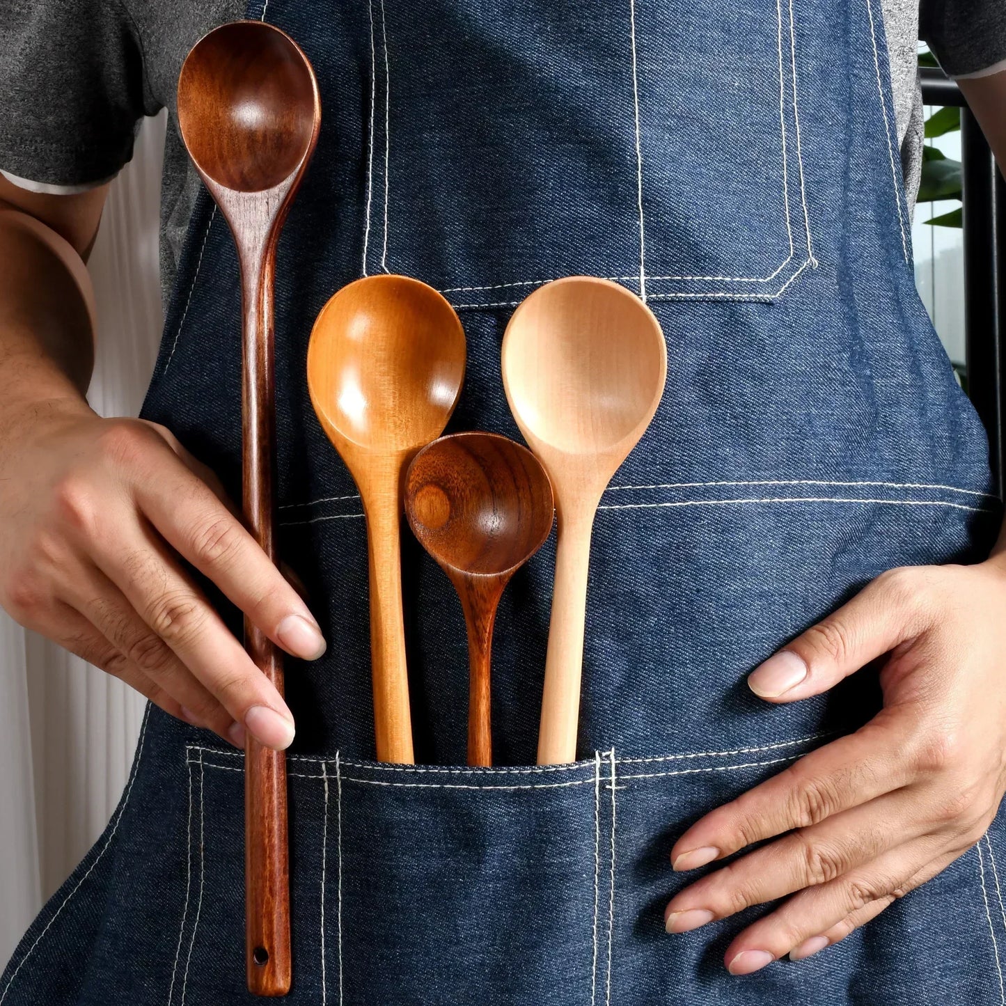 Cuchara larga de madera estilo coreano