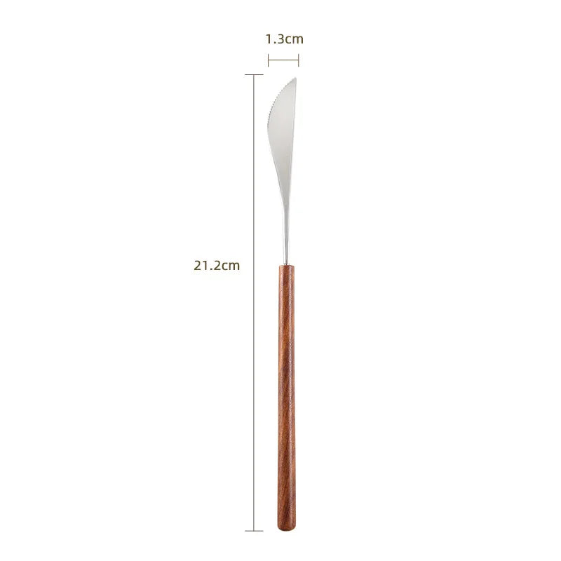 Cuchillo para Bistec, Tenedor y Cuchara de Acero Inoxidable 304 con Mango de Madera de Rosa
