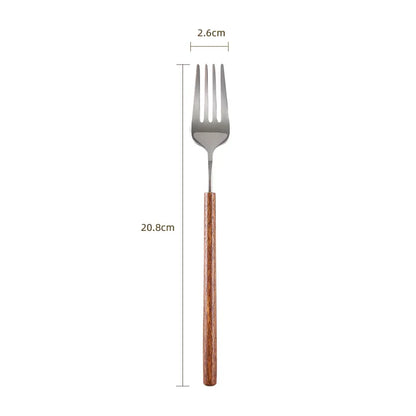 Cuchillo para Bistec, Tenedor y Cuchara de Acero Inoxidable 304 con Mango de Madera de Rosa